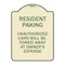 Signmission Tow Away Resident Parking Unauthorized Cars Will Be Towed Away at Owners Expense, TG-1824-22805 A-DES-TG-1824-22805 - alternate 1